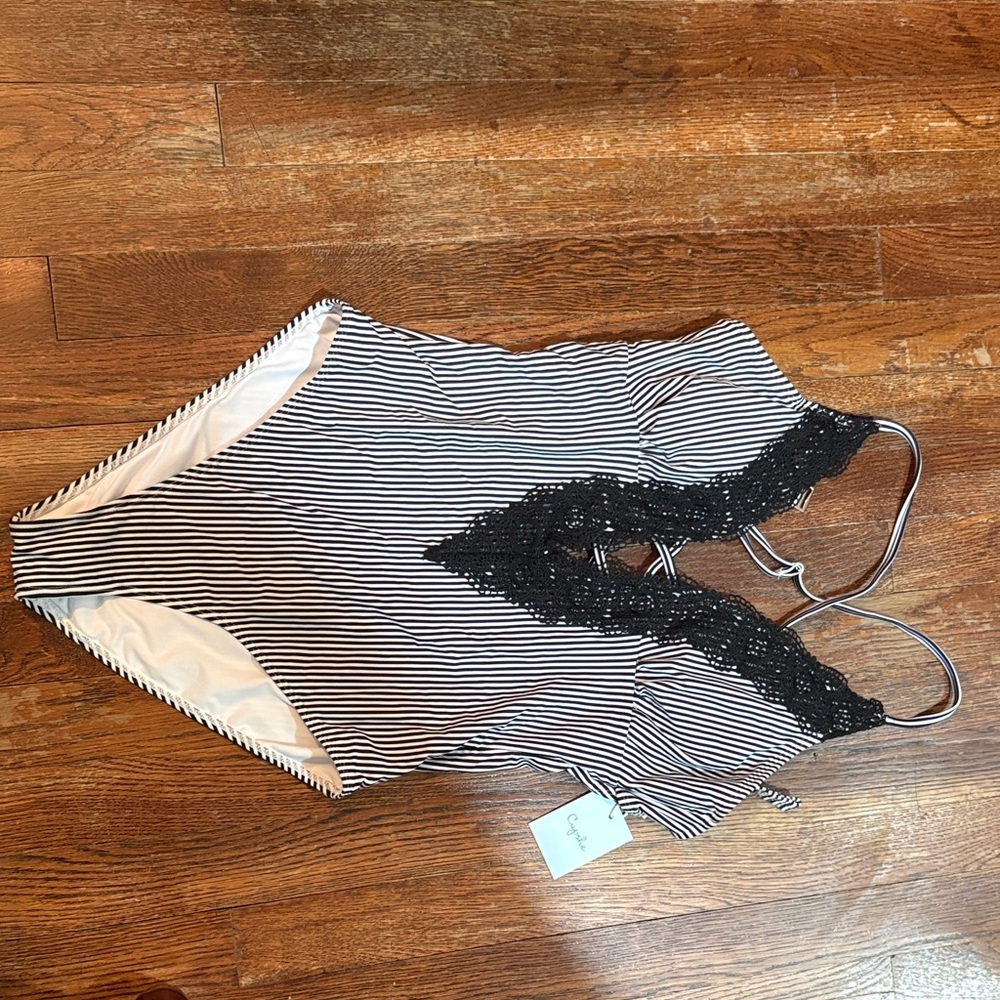 Cupshe Black and White Striped One Piece Swimsuit with lace